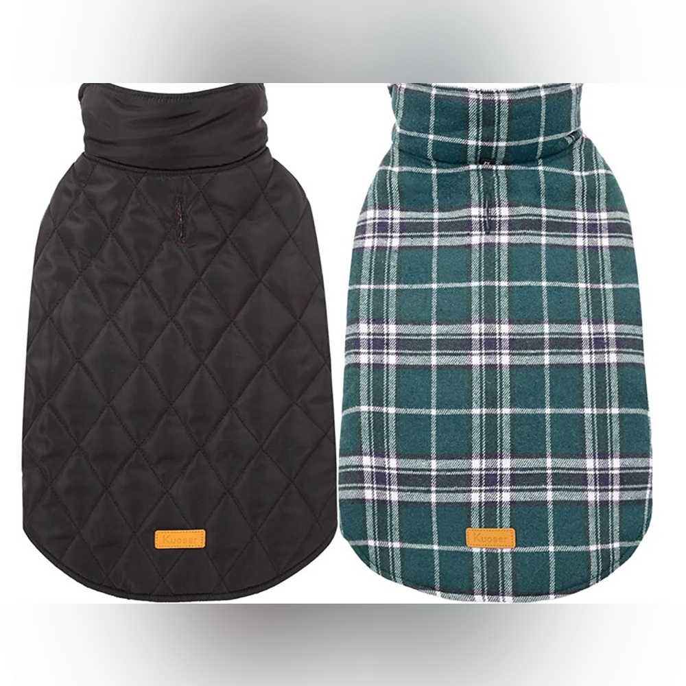 Kuoser Warm Waterproof Soft-touching Green Plaid Dog Vest ~ Size Large